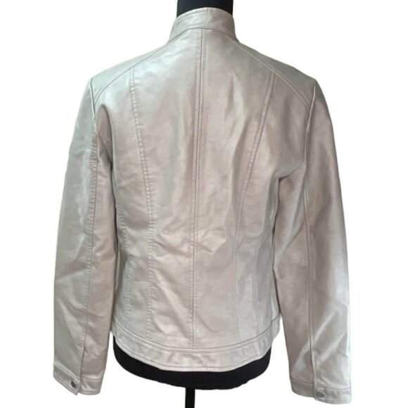 B by Bernardo Faux Leather Moto Jacket Gray/ Taupe Size M - Picture 5 of 8